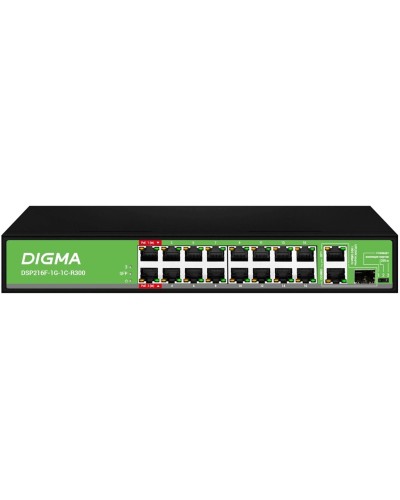 DSP216F-1G-1C-R300 (L2) 16х100Мбит/с 1х1Гбит/с 1хКомбо(1000BASE-T/SFP) 16PoE 16PoE+ 2PoE++ 300W. Коммутатор с питанием по PoE. Digma в Архангельске