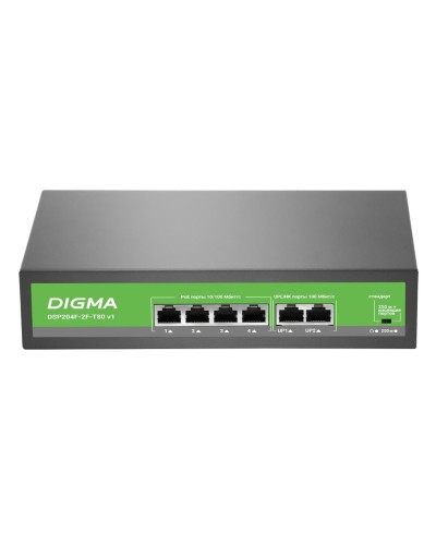 DSP204F-2F-T80 DSP204F-2F-T80 V1 (L2) 6х100Мбит/с 4PoE 4PoE+ 80W. Коммутатор с питанием по PoE. Digma в Архангельске