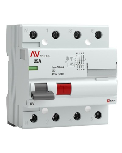 DV 4P 25А/ 30мА (AC)  AVERES (rccb-4-25-30-ac-av). Выключатели дифференциального тока (УЗО). EKF в Архангельске