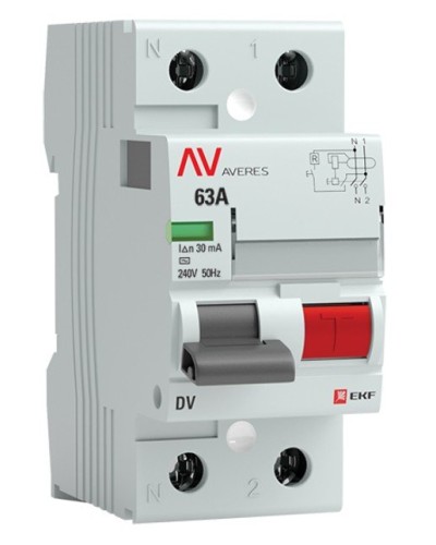 DV 2P 63А/ 30мА (AC)  AVERES (rccb-2-63-30-ac-av). Выключатели дифференциального тока (УЗО). EKF в Архангельске