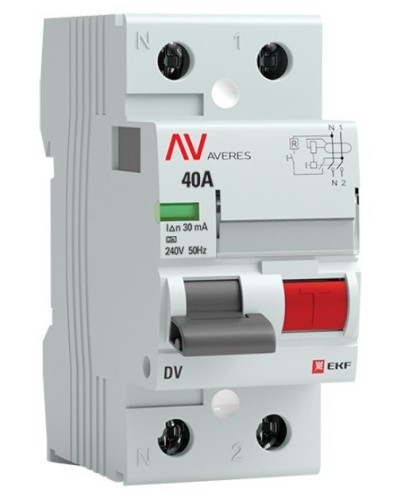 DV 2P 40А/ 30мА (A)  AVERES (rccb-2-40-30-a-av). Выключатели дифференциального тока (УЗО). EKF в Архангельске