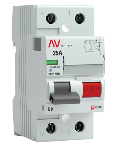DV 2P 25А/ 30мА (A)  AVERES (rccb-2-25-30-a-av). Выключатели дифференциального тока (УЗО). EKF в Архангельске