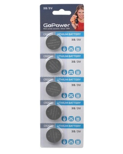 CR2032 GoPower, упак. 5 шт., БЛИСТЕР. Литиевый элемент питания. GoPower в Архангельске