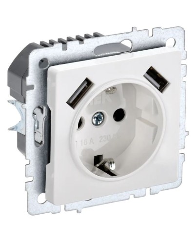 Розетка с з/к с USB A+A 2,1А РЮш10-1-БрБ белый BRITE (BR-R14-16-U21-D21-K01). Розетка с заземлением с защитными шторками, 2,1А. IEK в Архангельске