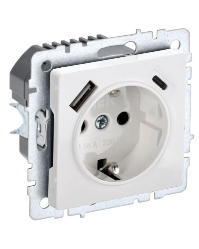 Розетка с з/к с USB A+C 18Вт РЮш11-1-БрБ белый BRITE (BR-R14-16-U22-018-K01). Розетка с заземлением с защитными шторками, 18Вт. IEK в Архангельске