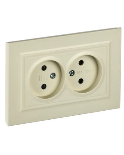 Розетка 2-местная без з/к РСш12-2-БрКр бежевый BRITE (BR-R23-10-K10-F). Розетка без заземления с защитными шторками в сборе. IEK в Архангельске