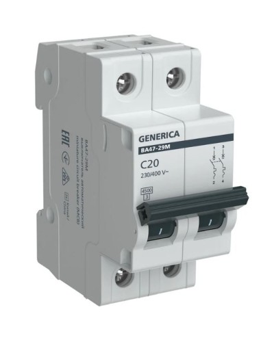 GENERICA ВА47-29М 2P C 20А 4,5кА (MVA21-2-020-C-G). Автоматический выключатель. IEK в Архангельске