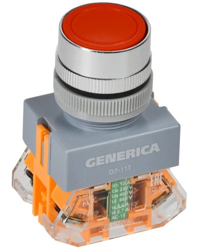 Кнопка D7-11T d=22мм красная GENERICA (BBT50-11T-3-21-K04-G). Кнопка управления с фиксацией. IEK в Архангельске