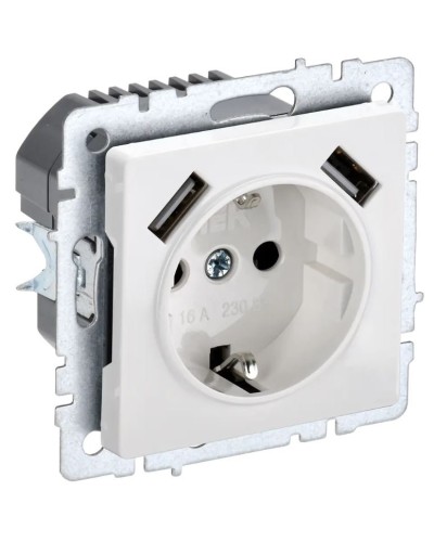 Розетка с з/к с USB A+A 3,1А РЮш10-2-БрБ белый BRITE (BR-R14-16-U21-D31-K01). Розетка с заземлением с защитными шторками, 3,1А. IEK в Архангельске