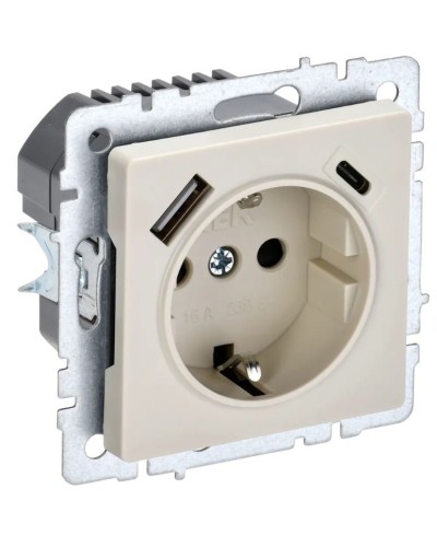 Розетка с з/к с USB A+C 18Вт РЮш11-1-БрКр бежевый BRITE (BR-R14-16-U22-018-K10). Розетка с заземлением с защитными шторками, 18Вт. IEK в Архангельске
