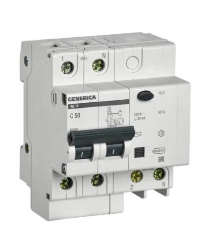 GENERICA АД12 2Р 50А 30мА (MAD15-2-050-C-030). Автоматический выключатель дифференциального тока. IEK в Архангельске