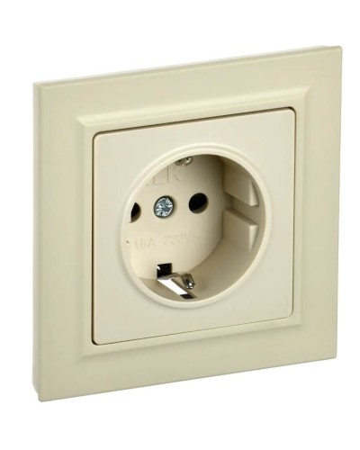 Розетка с з/к РСР14-1-0-БрКр бежевый BRITE (BR-R14-16-K10-F). Розетка с заземлением с защитными шторками в сборе. IEK в Архангельске