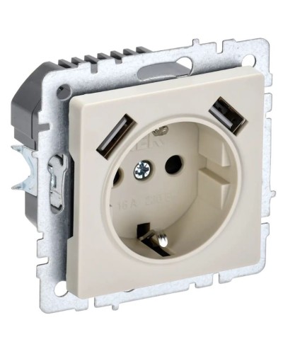 Розетка с з/к с USB A+A 3,1А РЮш10-2-БрКр бежевый BRITE (BR-R14-16-U21-D31-K10). Розетка с заземлением с защитными шторками, 3,1А. IEK в Архангельске