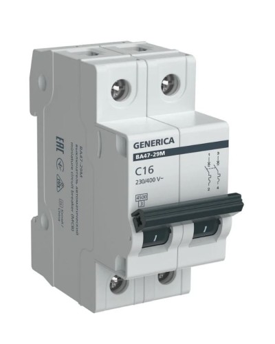 GENERICA ВА47-29М 2P C 16А 4,5кА (MVA21-2-016-C-G). Автоматический выключатель. IEK в Архангельске