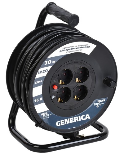 УК30 4 места 2P+PE, 30м GENERICA (WKP20-16-04-30-G). Удлинитель на катушке с термозащитой, 3х1,5кв.мм. IEK в Архангельске
