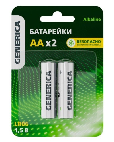 Батарейка Alkaline LR06/AA GENERICA (2 шт) (ABT-LR06-ST-L02-G). Батарейка щелочная. IEK в Архангельске
