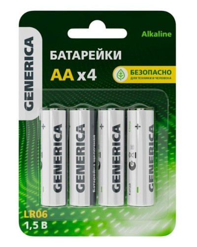 Батарейка Alkaline LR06/AA GENERICA (4 шт) (ABT-LR06-ST-L04-G). Батарейка щелочная. IEK в Архангельске