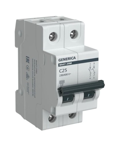 GENERICA ВА47-29М 2P C 25А 4,5кА (MVA21-2-025-C-G). Автоматический выключатель. IEK в Архангельске