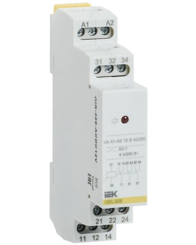 Реле промежуточное модульное OIR 3 контакта 8А 12В AC/DC (OIR-308-ACDC12V). Реле промежуточное модульное. IEK в Архангельске