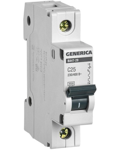 GENERICA ВА47-29 1P C 25А 4,5кА (MVA25-1-025-C). Автоматический выключатель. IEK в Архангельске