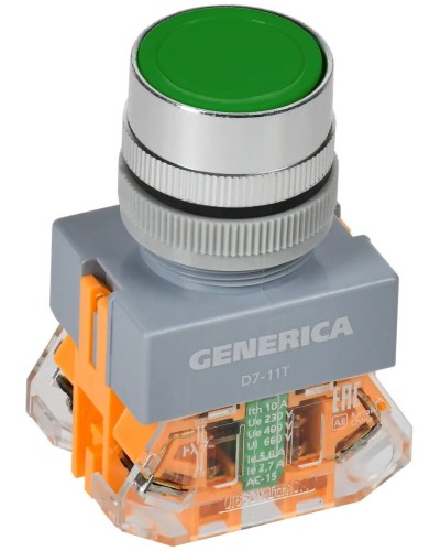 Кнопка D7-11T d=22мм зеленая GENERICA (BBT50-11T-3-21-K06-G). Кнопка управления с фиксацией. IEK в Архангельске