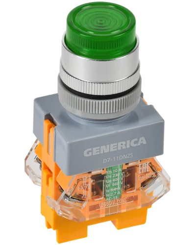 Кнопка D7-11DNZS d=22мм зеленая GENERICA (BBT50-11DNZS-3-11-K06-G). Кнопка управления с подсветкой и фиксацией. IEK в Архангельске