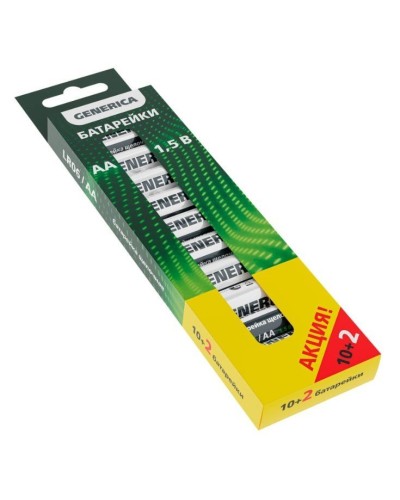 Батарейка Alkaline LR06/AA GENERICA (12 шт) ПРОМО (ABT-LR06-ST-B12-G). Батарейка щелочная. IEK в Архангельске