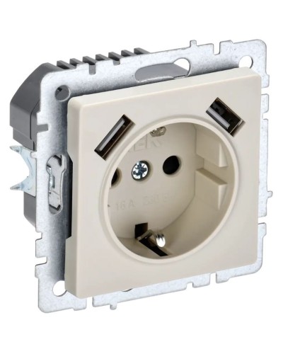 Розетка с з/к с USB A+A 2,1А РЮш10-1-БрКр бежевый BRITE (BR-R14-16-U21-D21-K10). Розетка с заземлением с защитными шторками, 2,1А. IEK в Архангельске