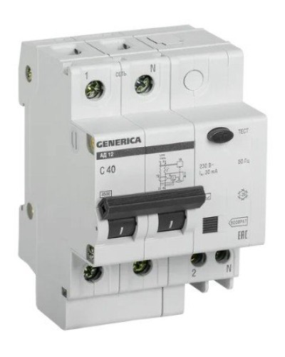 GENERICA АД12 2Р 40А 30мА (MAD15-2-040-C-030). Автоматический выключатель дифференциального тока. IEK в Архангельске
