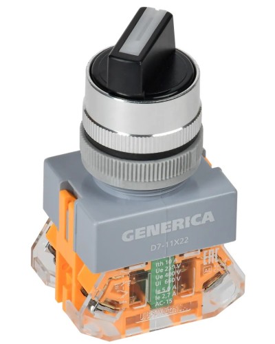 Переключатель D7-11X22 на 2 положения черный GENERICA (BSW50-11X22-3-22-2-K02-G). Переключатель с самовозвратом. IEK в Архангельске