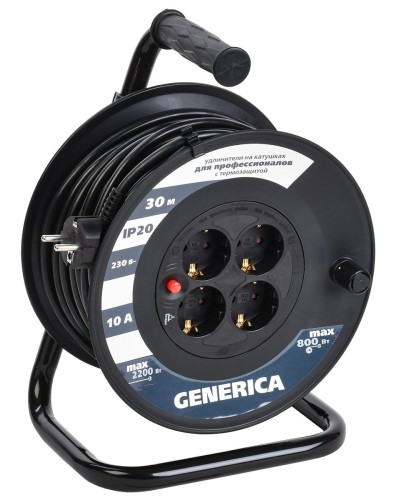 УК30 4 места 2P+PE, 30м GENERICA (WKP10-10-04-30-G). Удлинитель на катушке с термозащитой, 3х1,0кв.мм. IEK в Архангельске