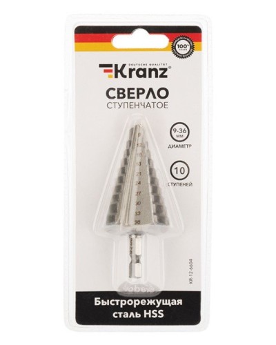 Сверло по металлу ступенчатое 9,0-36,0 мм 110 mm 62 HRC Kranz (KR-12-6604): Сверло по металлу шлифованное в Архангельске