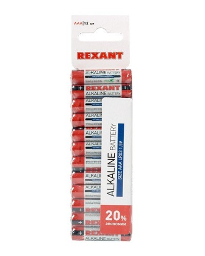 Алкалиновая батарейка AAA/LR03 1,5 V 12 шт. REXANT (30-1011). Элемент питания. Rexant в Архангельске