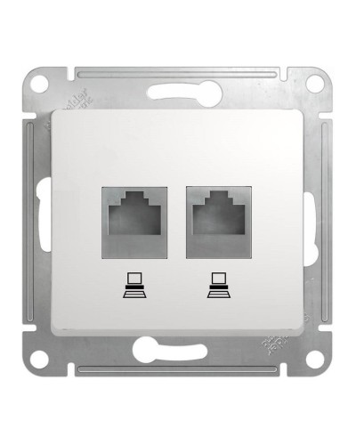 Glossa розетка RJ45+RJ45 2-местная, кат. 5Е, скрытой установки, механизм, белый (GSL000185KK). Розетка компьютерная. Systeme Electric в Архангельске