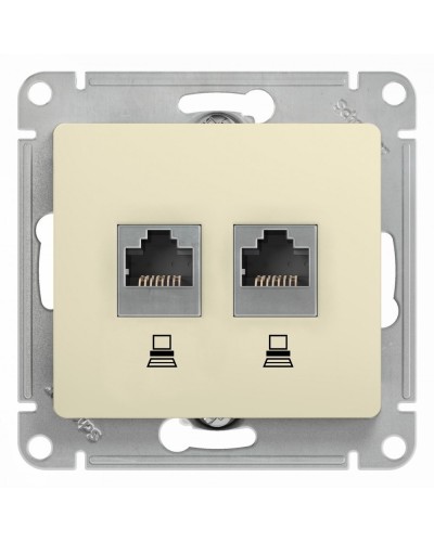 Glossa розетка RJ45+RJ45 2-местная, кат. 5Е, скрытой установки, механизм, бежевый (GSL000285KK). Розетка компьютерная. Systeme Electric в Архангельске