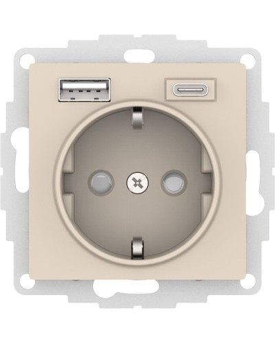 AtlasDesign розетка 1-местная с 2 USB A+C, скрытой установки, механизм, бежевый (ATN000232). Розетка с USB. Systeme Electric в Архангельске