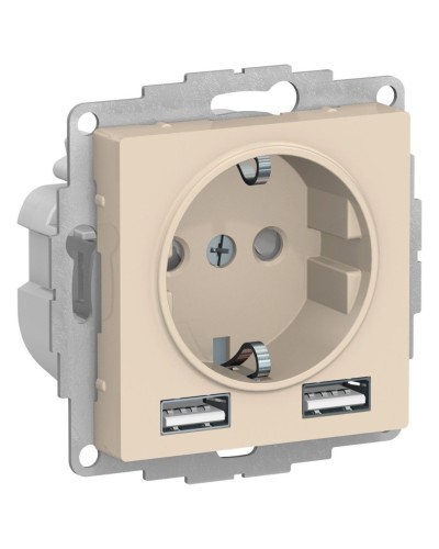 AtlasDesign розетка 1-местная с 2 USB A+A, скрытой установки, механизм, бежевый (ATN000230). Розетка с USB. Systeme Electric в Архангельске