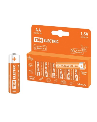 LR6 AA Alkaline 1,5V PAK-8 TDM (SQ1702-0009). Элемент питания. TDM ЕLECTRIC в Архангельске