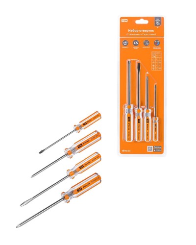 Набор отверток 4шт.: SL3x75, SL5х100, PH1х75, PH2х100, блистер, CS Гранит TDM (SQ1013-0101). Набор отверток. TDM ЕLECTRIC в Архангельске