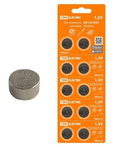 AG12/LR43 Alkaline 1,5V BP-10 TDM (SQ1702-0046). Элемент питания. TDM ЕLECTRIC в Архангельске