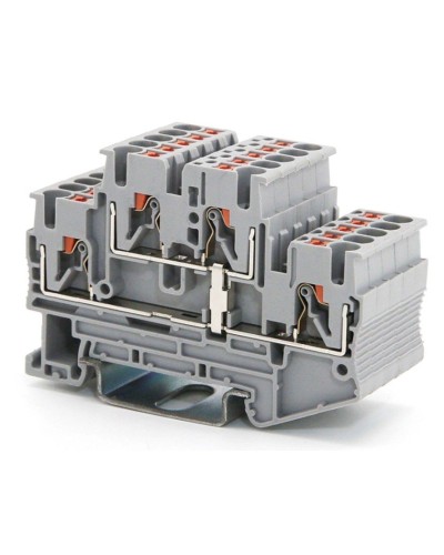 Клемма двухуровневая, зажим push-in, 2.5 кв.мм, серая (VPRTT-2.5-PV-GY). Клемма проходная, 4 точки подключения, уровни соединены перемычкой. ДКС в Архангельске
