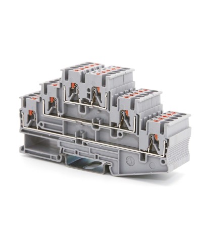 Клемма трехуровневая, зажим push-in, 2.5 кв.мм, серая (VPR-2.5-3L-GY). Клемма проходная, 6 точки подключения. ДКС в Архангельске