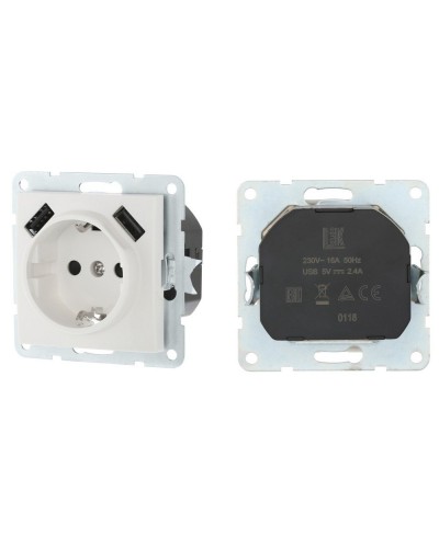 Розетка с з/к + 2xUSB разъема, 2А, белый LK60 (868004-1). Розетка. Экопласт в Архангельске